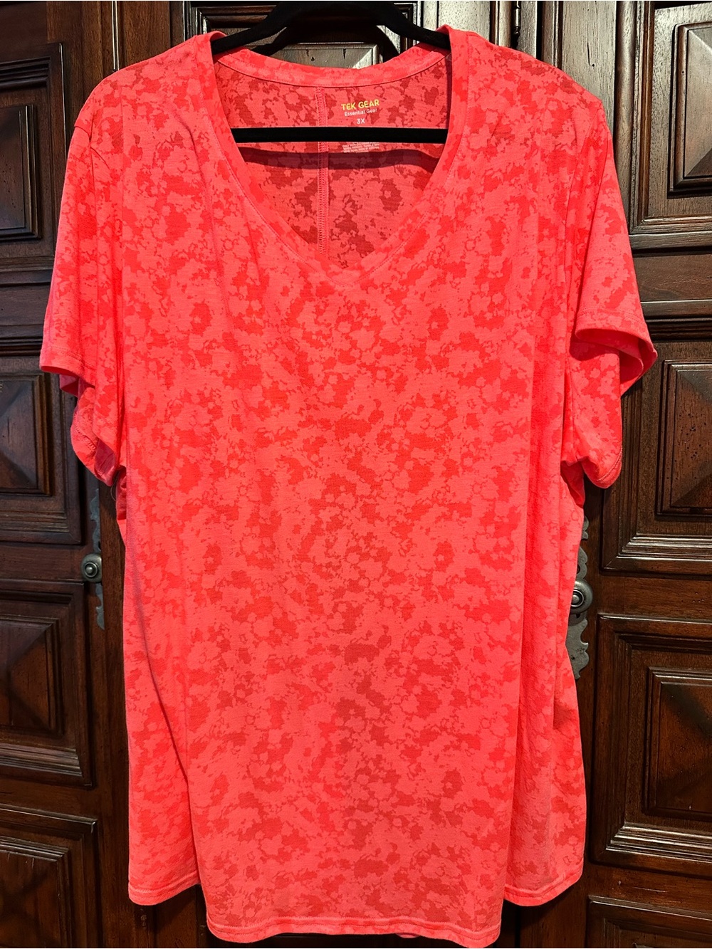 3X Tek Gear Women’s V-Neck Active Top in Coral Pink semi sheer